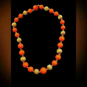 Vintage orange gold tone choker length hidden clasp necklace